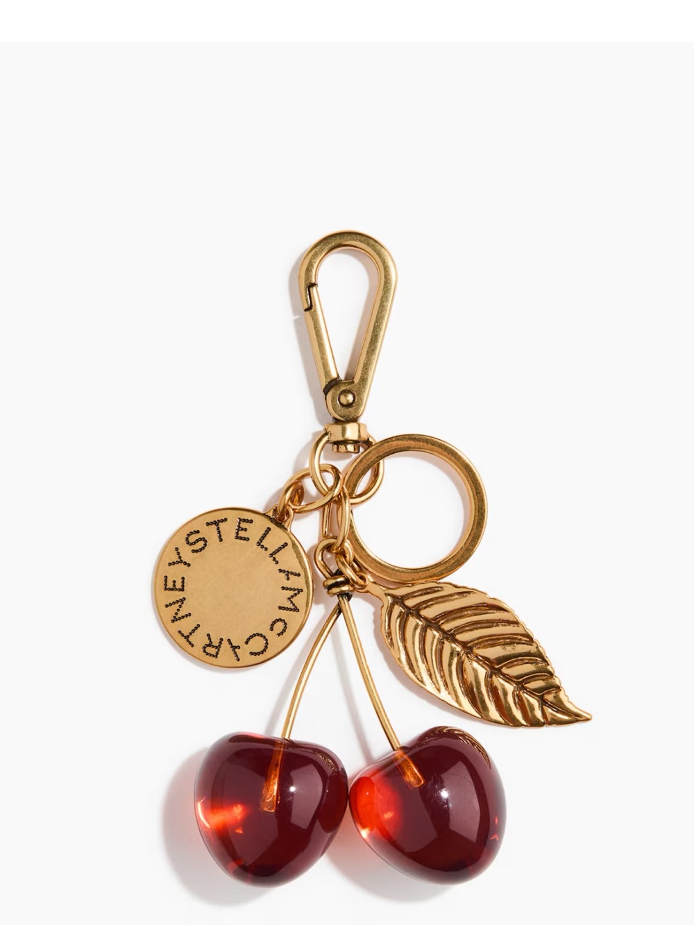 Stella McCartney Gold-Tone Cherry Keyring with Red Cherries